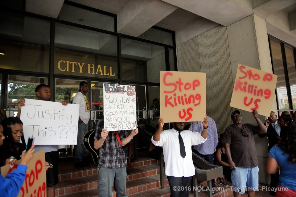 Protestors at Baton Rouge LA City Hall after the Murder of Alton Sterling